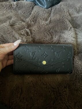 Louis Vuitton Black Embossed Monogram Envelope Wallet with Gold Snap (fashion)